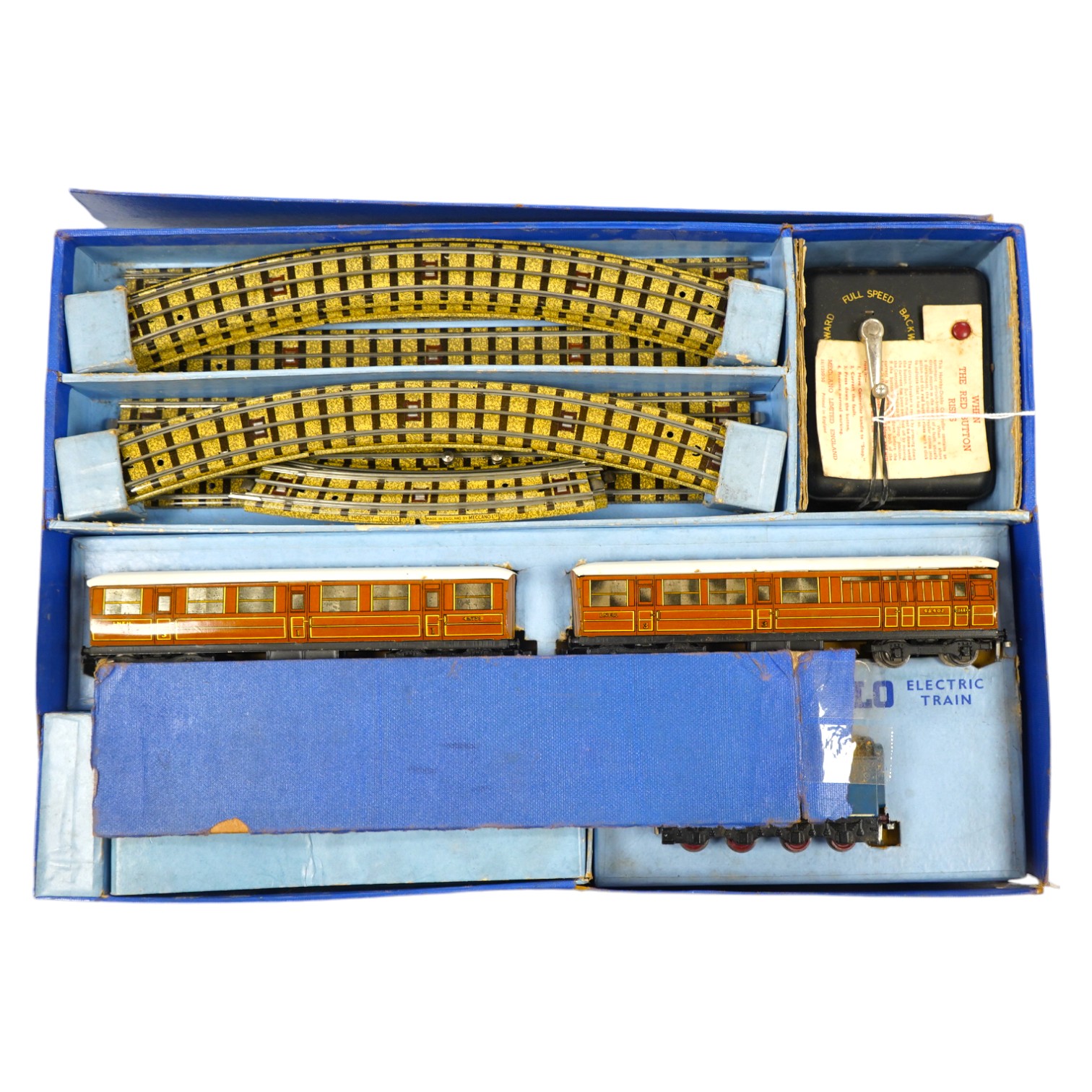 A boxed Hornby Dublo LNER Passenger Train set (EDP1) for 3-rail running, comprising of a class A4 4-6-2 locomotive, Sir Nigel Gresley, 7, two teak coaches and a quantity of track sections, etc. Condition - fair to good,